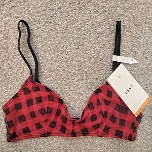 NWT S DKNY Red Plaid Mesh Bralette